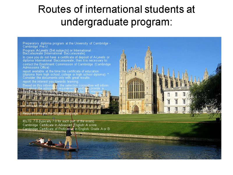 Routes of international students at undergraduate program:  Preparatory diploma program at the University